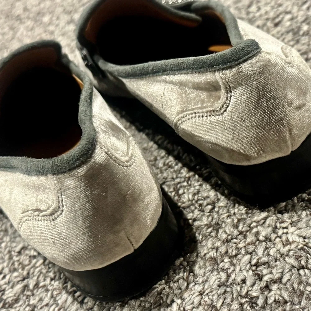 Franco Sarto Grey Velvet Studded Loafers